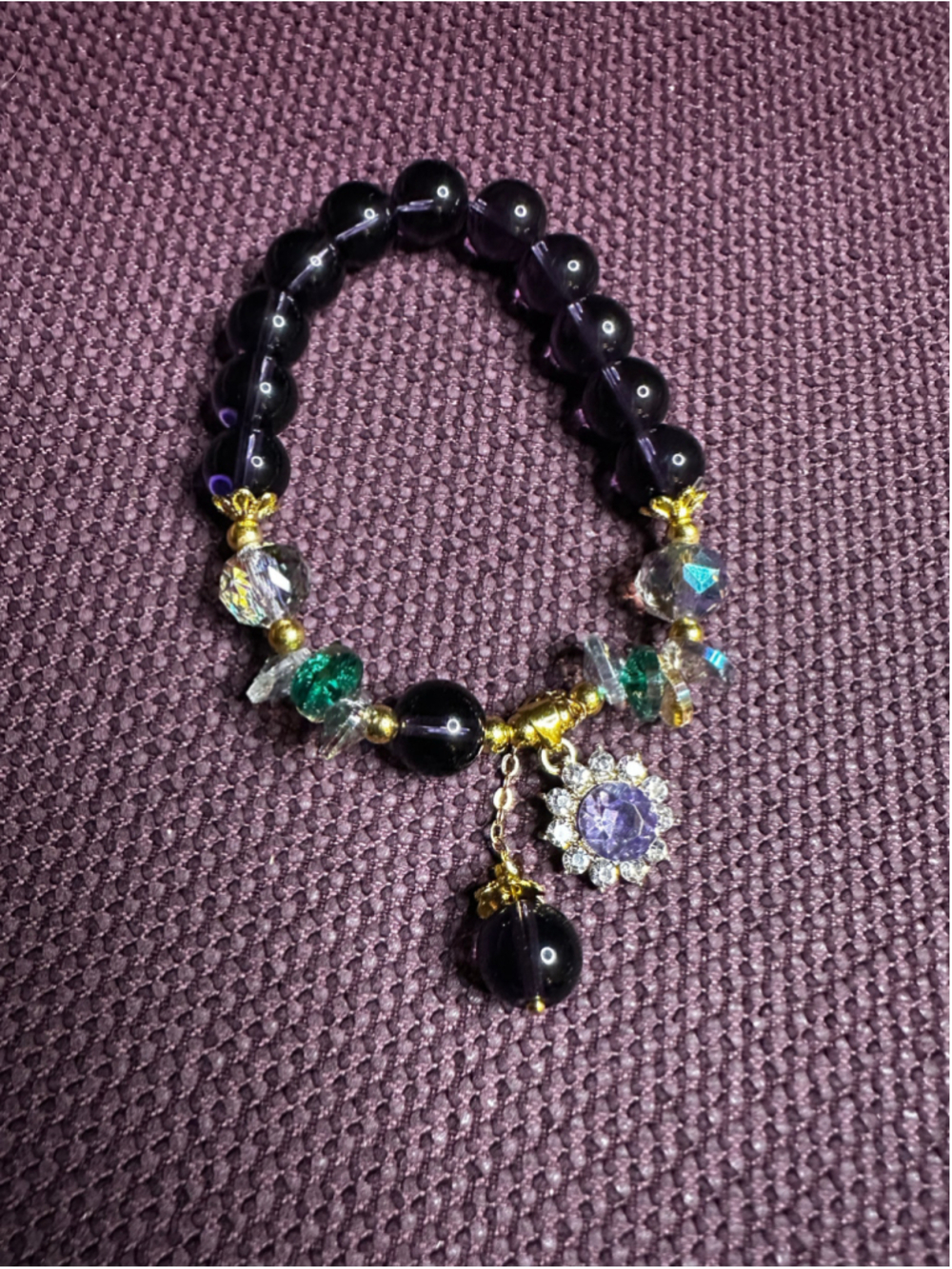 Purple and Gold Beaded Charm Bracelet